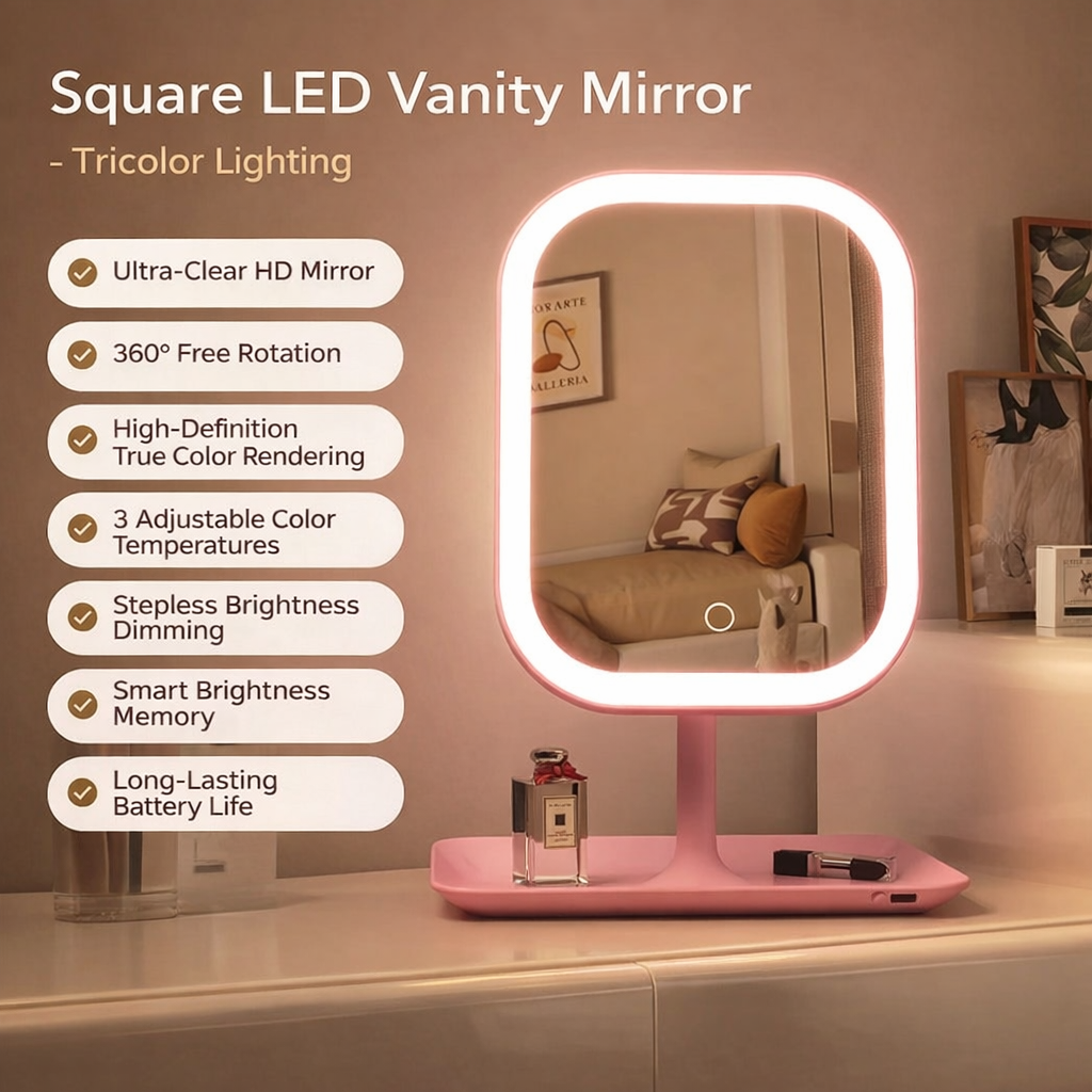 Smart LED Makeup Mirror with Brightness & Color Modes