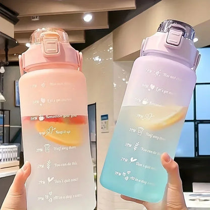 2L Large Sports Water Bottle with Straw & Time Marker – Leakproof Portable Drinking Bottle for Fitness, Gym & Travel