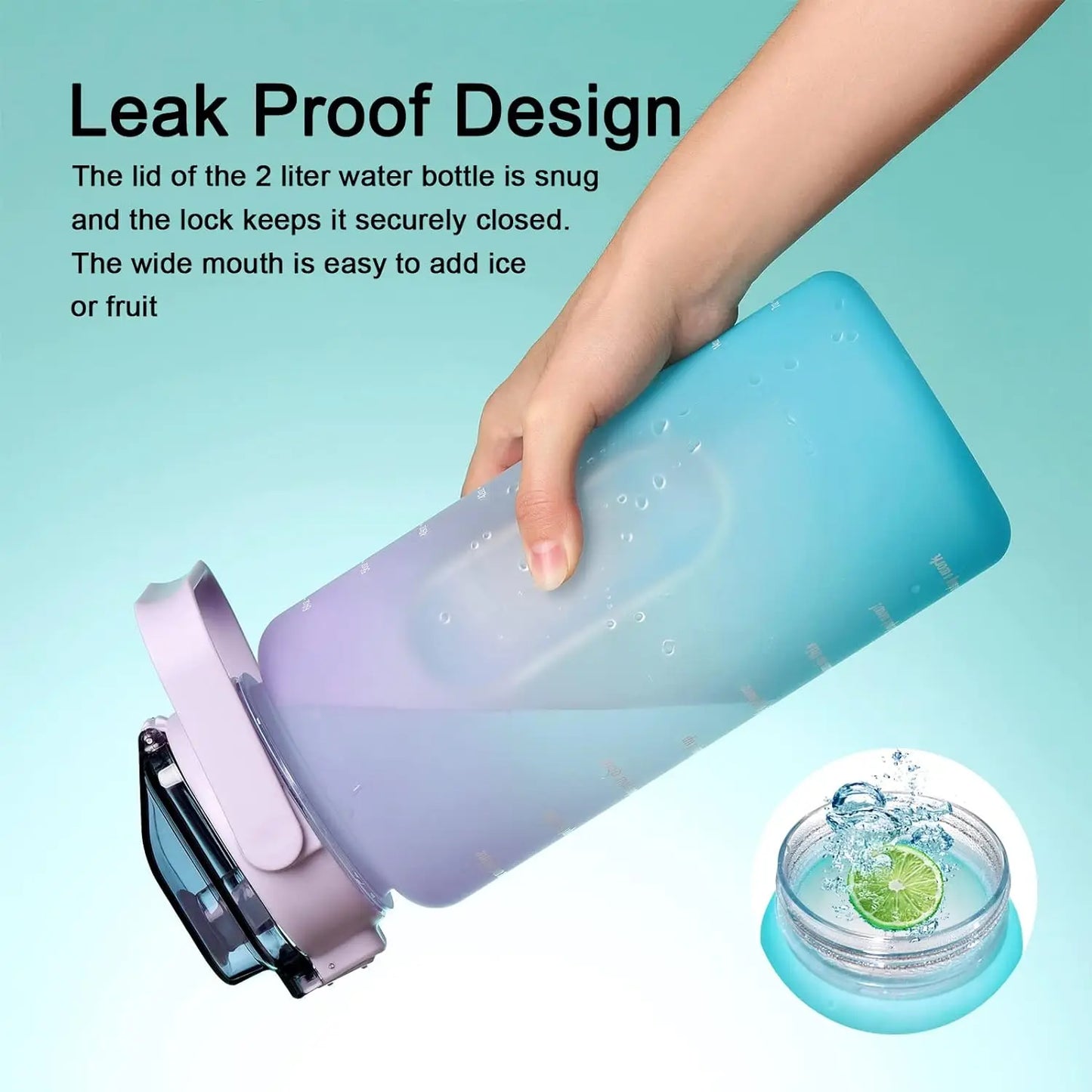 2L Large Sports Water Bottle with Straw & Time Marker – Leakproof Portable Drinking Bottle for Fitness, Gym & Travel