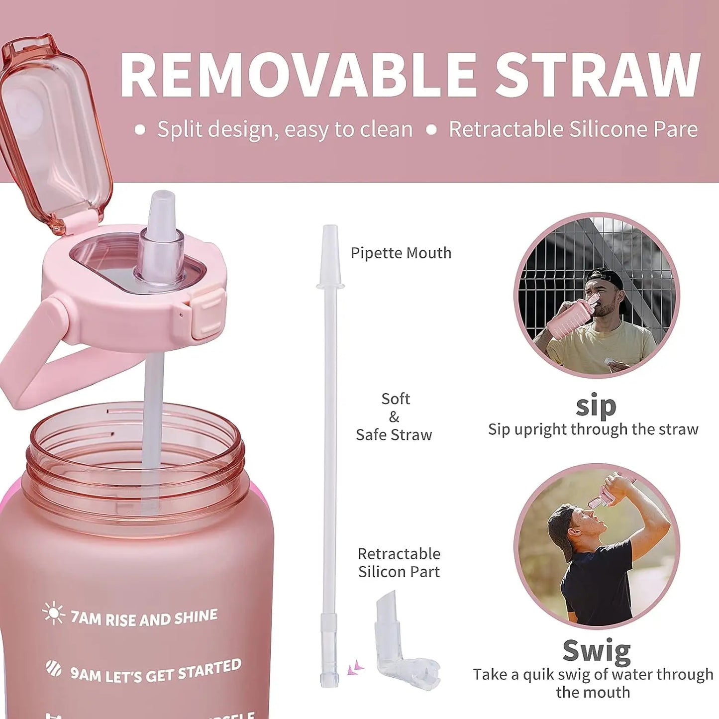 2L Large Sports Water Bottle with Straw & Time Marker – Leakproof Portable Drinking Bottle for Fitness, Gym & Travel